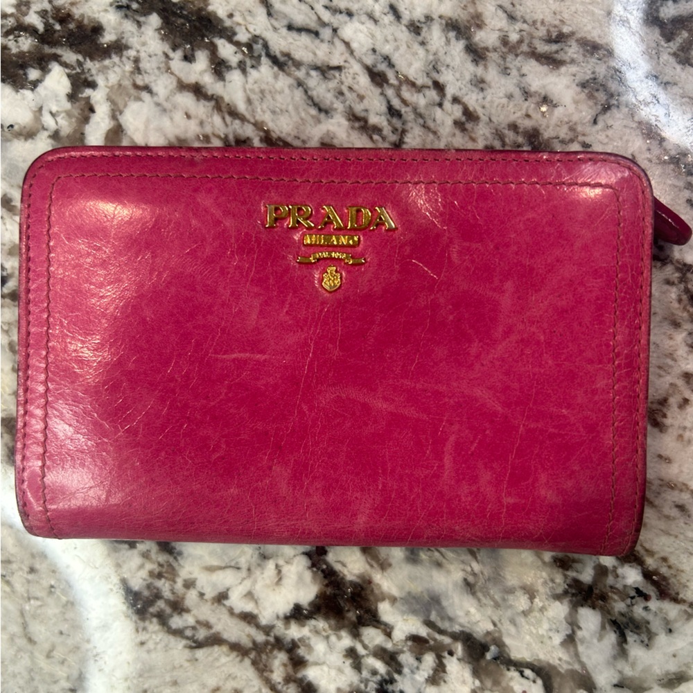 Prada Fuchsia Leather Wallet with Gold Logo - Picture 16 of 16